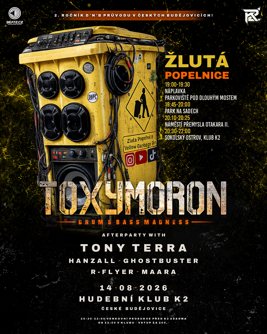 Žlutá popelnice - 2. D'n'B průvod v ČB + Toxymoron afterparty w. Tony Terra